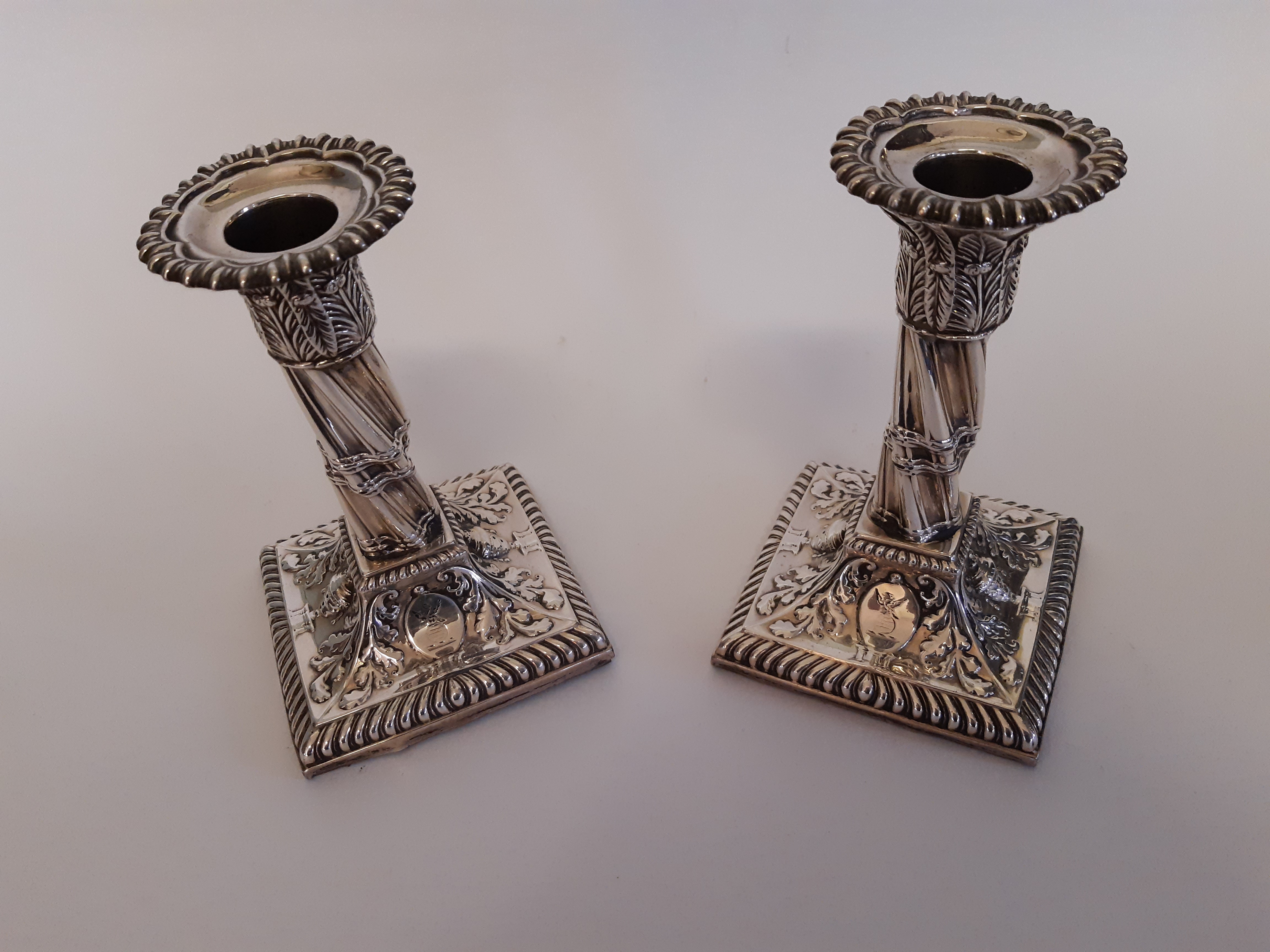 Pair of Victorian silver candlesticks with fluted twist column